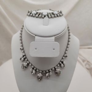 La Rel Signed Vintage Milk Glass & Rhinestone Necklace & Bracelet